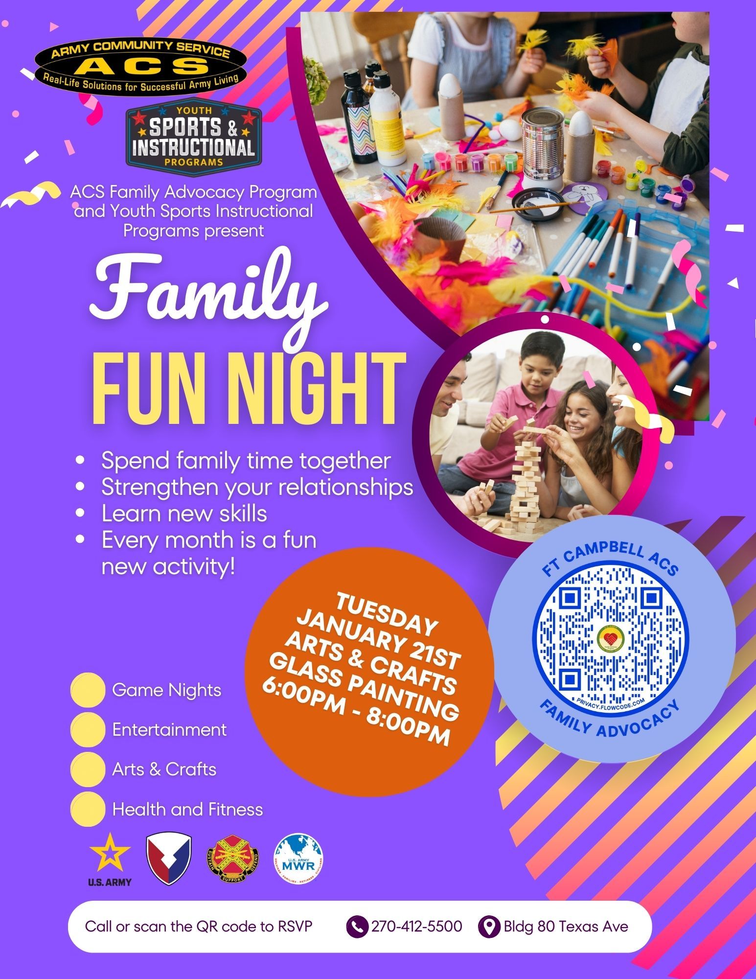 Fort Campbell ACS Family Fun Night January 21st 6-8pm bldg 80 Texas Ave